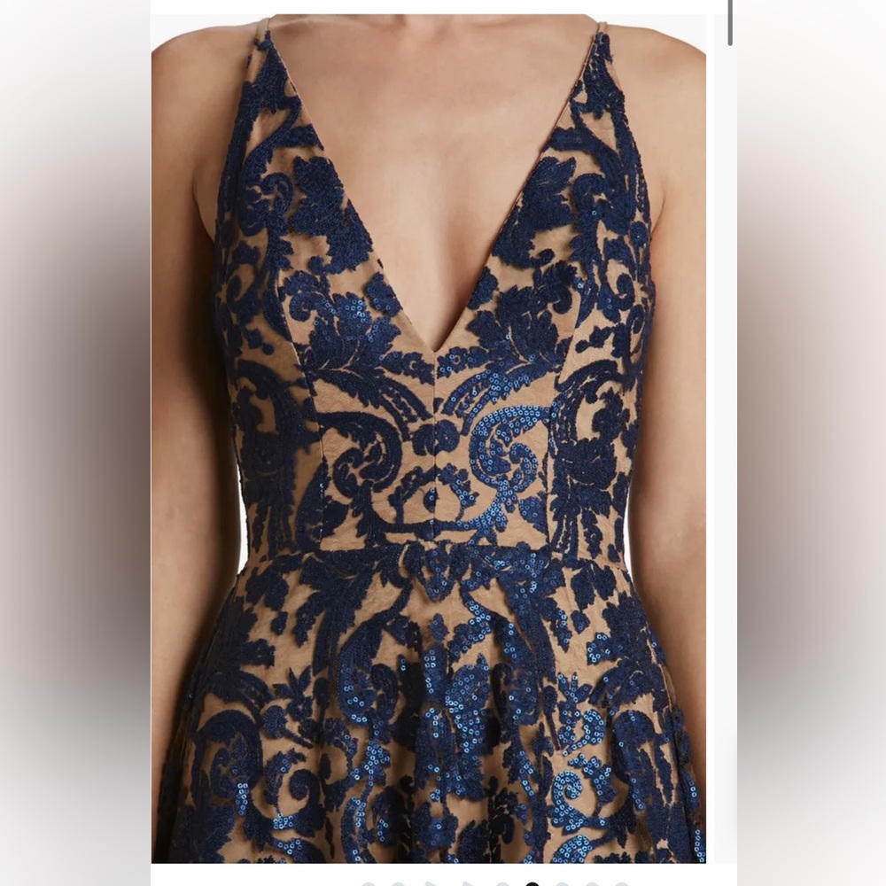 Dress the Population Navy Blue and Nude Lace Midi Dress - Picture 4 of 10
